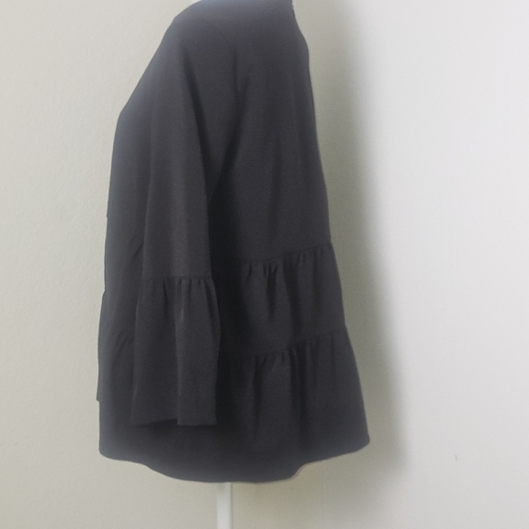 COS A Line Womens Top Sz 8 Black 3/4 Gathered Sleeve Lightweight Wool Oversized - Picture 4 of 15